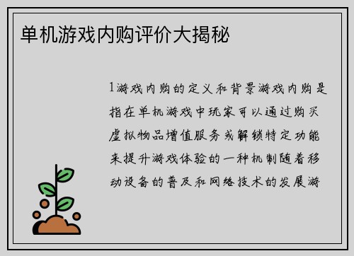 单机游戏内购评价大揭秘