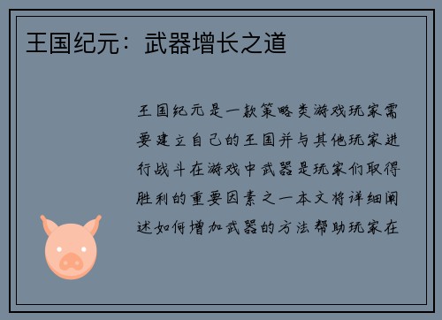 王国纪元：武器增长之道
